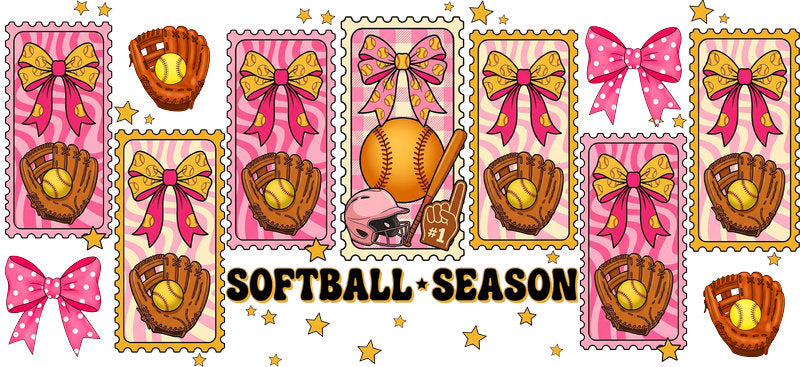 Softball Season Bow UV DTF Cup Wrap for 16oz Libbey Glass KA-6597