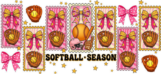 Softball Season Bow UV DTF Cup Wrap for 16oz Libbey Glass KA-6597