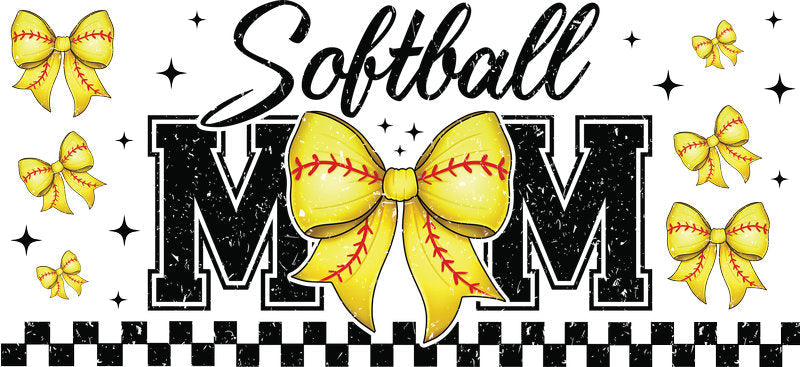 Softball Mom Checker Yellow UV DTF Cup Wrap for 16oz Libbey Glass KA-6598