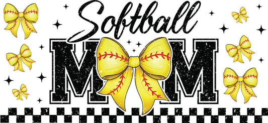 Softball Mom Checker Yellow UV DTF Cup Wrap for 16oz Libbey Glass KA-6598