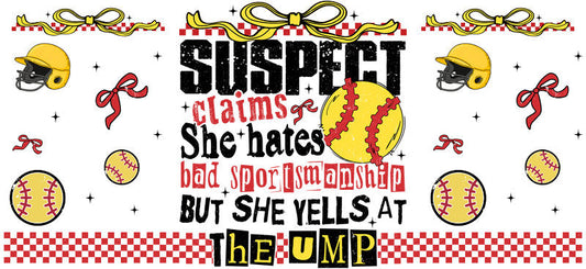 Suspect Softball Mom UV DTF Cup Wrap for 16oz Libbey Glass KA-6602