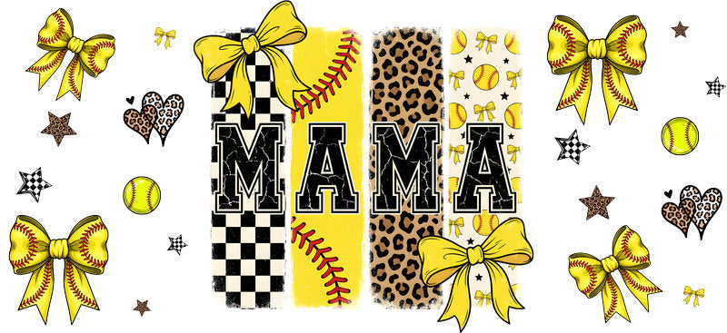 Softball Mama Gold Checker UV DTF Cup Wrap for 16oz Libbey Glass KA-6603