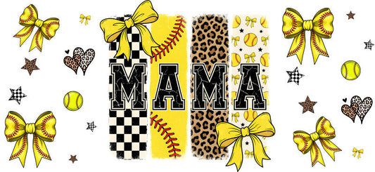 Softball Mama Gold Checker UV DTF Cup Wrap for 16oz Libbey Glass KA-6603