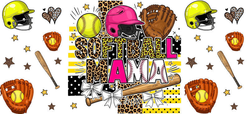 Pretty Girls Play Softball UV DTF Cup Wrap for 16oz Libbey Glass KA-6604