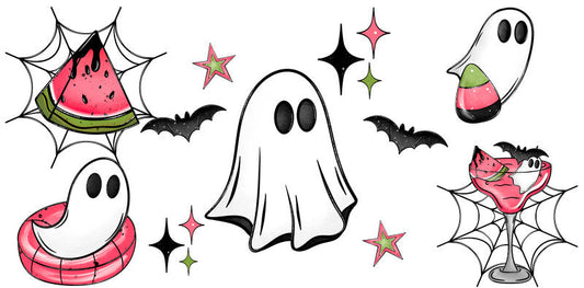 Spooky Watermelon Ghost UV DTF Cup Wrap for 16oz Libbey Glass KA-6674