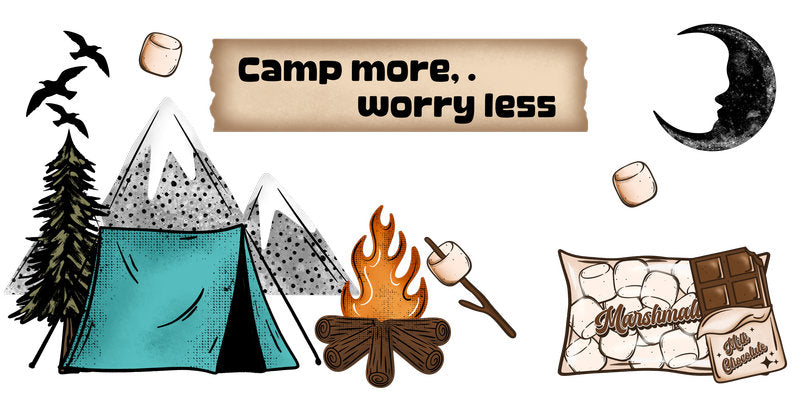 Camp More Worry Less UV DTF Cup Wrap for 16oz Libbey Glass KA-6678