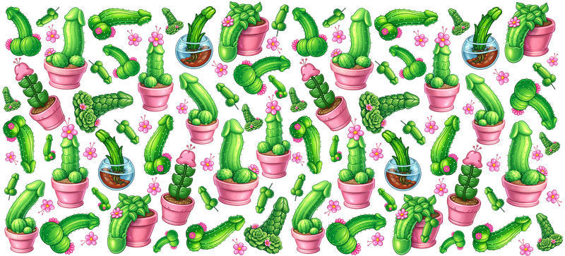 Funny Penis Cactus UV DTF Cup Wrap for 16oz Libbey Glass KA-6686