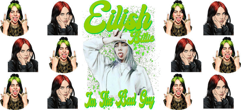 Billie Eilish Green UV DTF Cup Wrap for 16oz Libbey Glass KA-6730