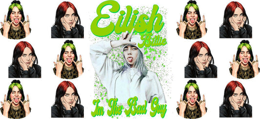Billie Eilish Green UV DTF Cup Wrap for 16oz Libbey Glass KA-6730