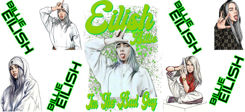 Billie Eilish Logo UV DTF Cup Wrap for 16oz Libbey Glass KA-6737
