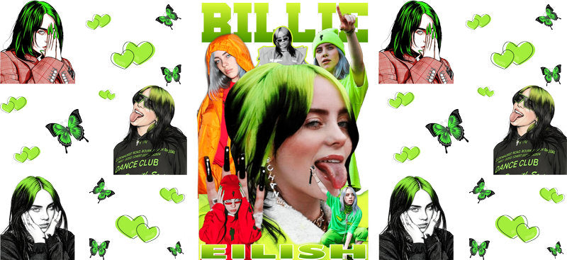 Billie Eilish Green UV DTF Cup Wrap for 16oz Libbey Glass KA-6750
