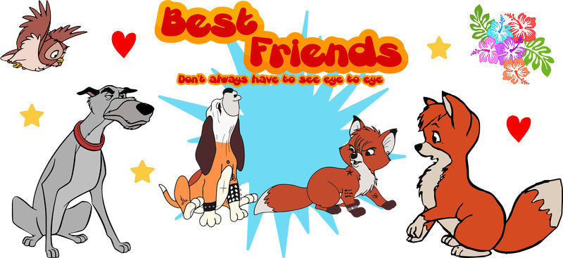 Disney Fox and the Hound Friends UV DTF Cup Wrap for 16oz Libbey Glass KA-6768
