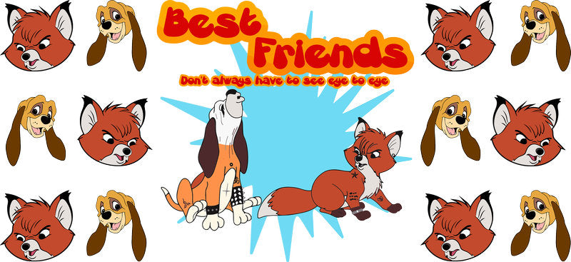 Disney Fox and the Hound Friends UV DTF Cup Wrap for 16oz Libbey Glass KA-6779