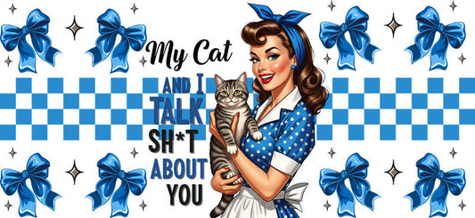 Sassy Retro Cat Lover UV DTF Cup Wrap for 16oz Libbey Glass KA-6819