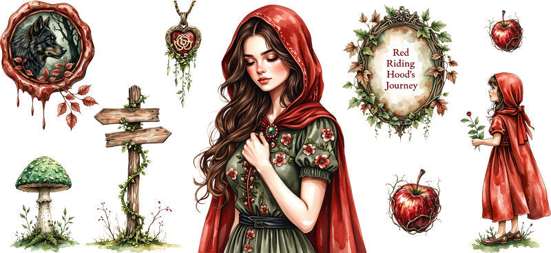 Dark Fairytale Little Red Riding Hood UV DTF Cup Wrap for 16oz Libbey Glass KA-6842