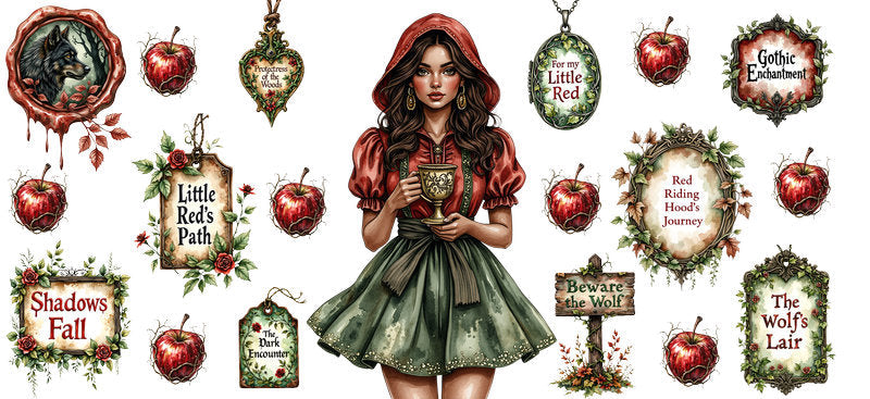 Gothic Little Red Riding Hood UV DTF Cup Wrap for 16oz Libbey Glass KA-6844