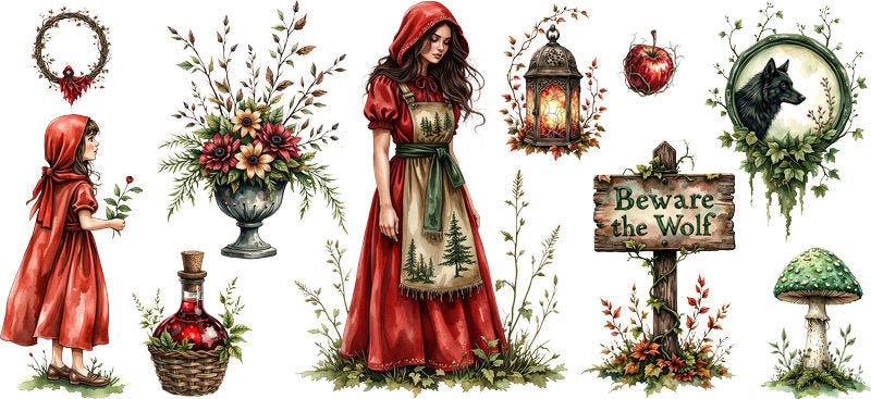 Little Red Riding Hood Forest UV DTF Cup Wrap for 16oz Libbey Glass KA-6853