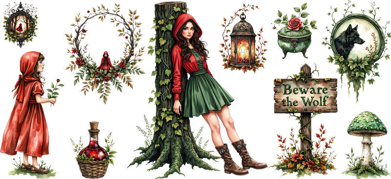 Dark Forest Little Red Riding Hood UV DTF Cup Wrap for 16oz Libbey Glass KA-6854