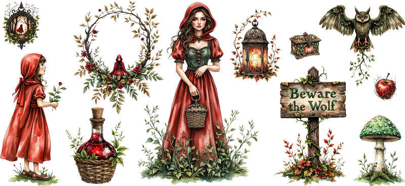 Little Red Riding Hood Woodland UV DTF Cup Wrap for 16oz Libbey Glass KA-6855