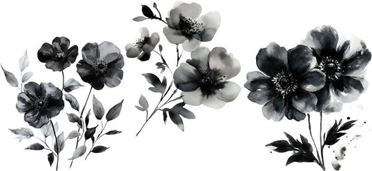 Black Floral UV DTF Cup Decal for 16oz Libbey Glass KA-6944