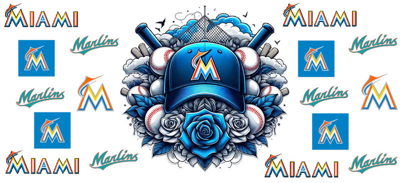 Miami Marlins MLB UV DTF Cup Decal for 16oz Libbey Glass KA-7049