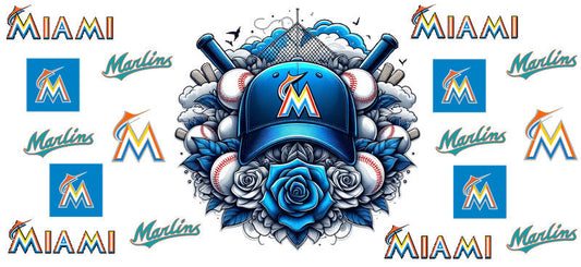 Miami Marlins MLB UV DTF Cup Decal for 16oz Libbey Glass KA-7049
