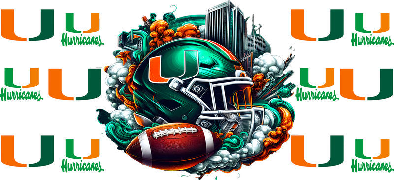 Miami Hurricanes College Football UV DTF Tumbler Wrap Design for 16oz Libbey Glass KA-7057