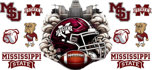 Mississippi State Bulldogs College Football UV DTF Tumbler Wrap Design for 16oz Libbey Glass KA-7066