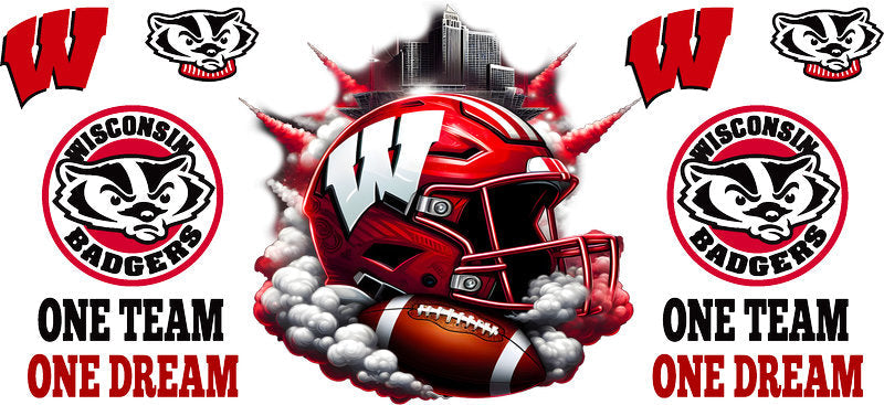 Wisconsin Badgers College Football UV DTF Cup Wrap Design for 16oz Libbey Glass KA-7068