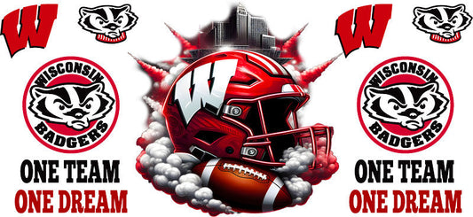 Wisconsin Badgers College Football UV DTF Cup Wrap Design for 16oz Libbey Glass KA-7068