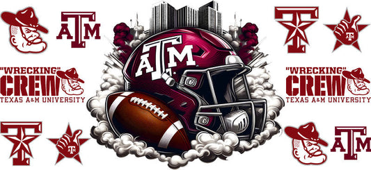 Texas A&M Aggies College Football UV DTF Cup Decal Design for 16oz Libbey Glass KA-7070