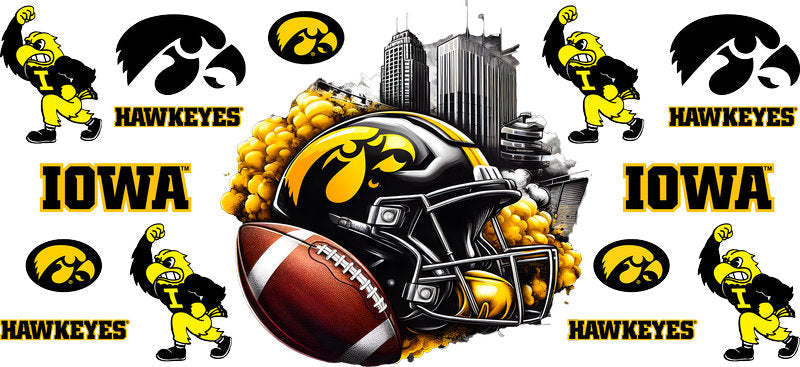 Iowa Hawkeyes College Football UV DTF Cup Wrap Design for 16oz Libbey Glass KA-7086