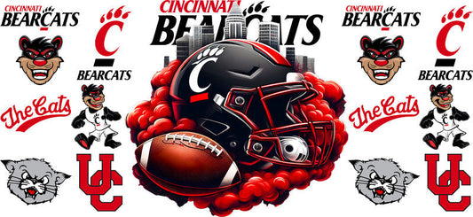 Cincinnati Bearcats College Football UV DTF Tumbler Wrap Design for 16oz Libbey Glass KA-7087