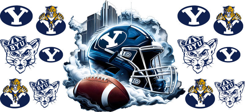 BYU Cougars College Football UV DTF Cup Wrap Design for 16oz Libbey Glass KA-7092