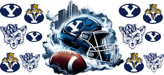 BYU Cougars College Football UV DTF Cup Wrap Design for 16oz Libbey Glass KA-7092