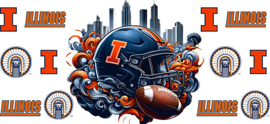 Illinois Fighting Illini College Football UV DTF Tumbler Wrap Design for 16oz Libbey Glass KA-7096