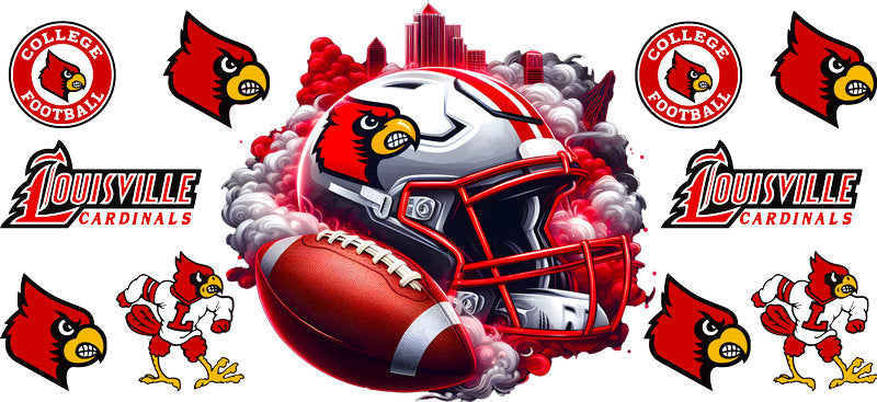 Louisville Cardinals College Football UV DTF Tumbler Wrap Design for 16oz Libbey Glass KA-7102