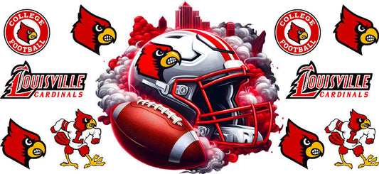 Louisville Cardinals College Football UV DTF Tumbler Wrap Design for 16oz Libbey Glass KA-7102