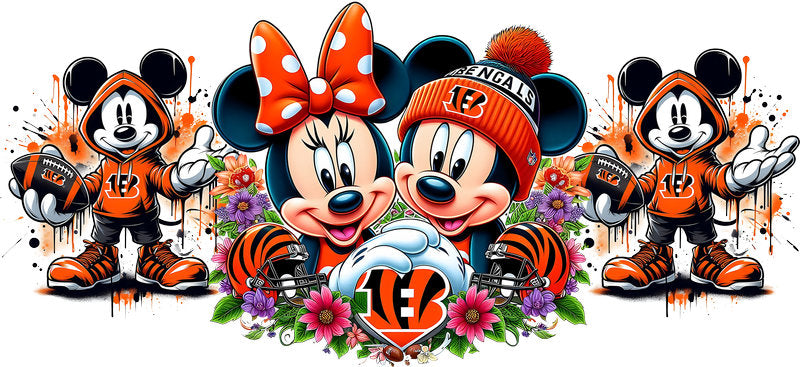 Cincinnati Bengals Mickey Minnie NFL UV DTF Tumbler Wrap Design for 16oz Libbey Glass KA-7105
