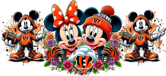 Cincinnati Bengals Mickey Minnie NFL UV DTF Tumbler Wrap Design for 16oz Libbey Glass KA-7105