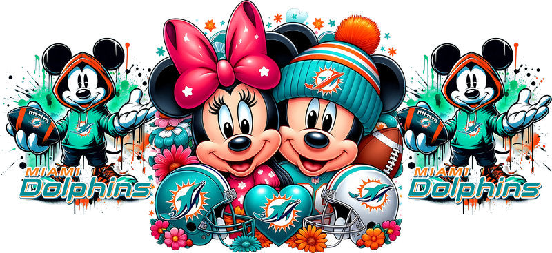 Miami Dolphins Mickey Minnie NFL UV DTF Cup Decal Design for 16oz Libbey Glass KA-7106