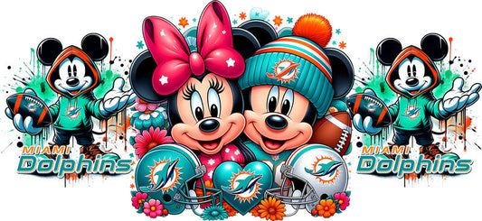 Miami Dolphins Mickey Minnie NFL UV DTF Cup Decal Design for 16oz Libbey Glass KA-7106