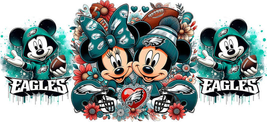 Philadelphia Eagles Mickey Minnie NFL UV DTF Cup Wrap Design for 16oz Libbey Glass KA-7107