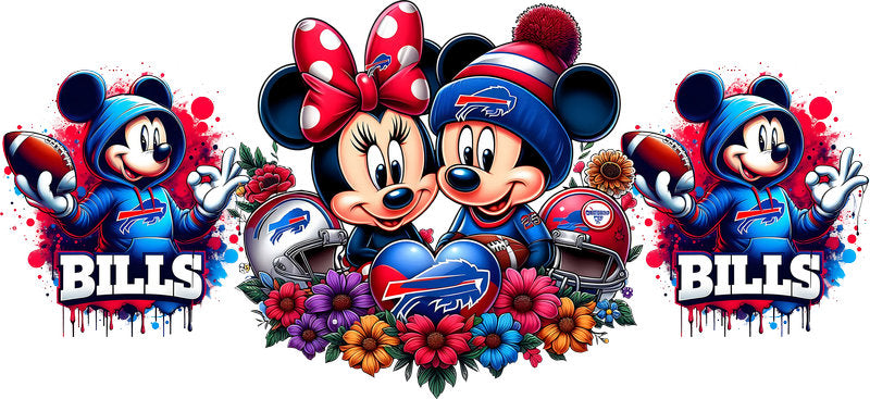 Buffalo Bills Mickey Minnie NFL UV DTF Tumbler Wrap Design for 16oz Libbey Glass KA-7108
