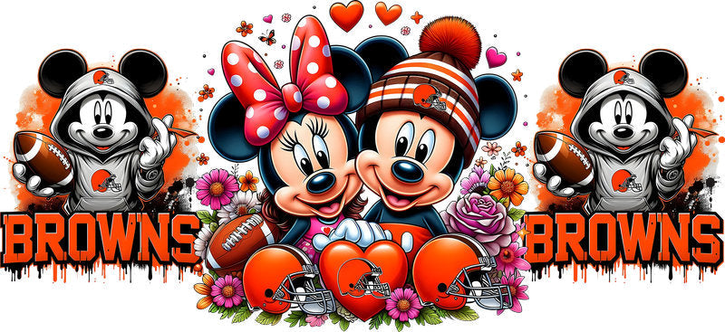 Cleveland Browns Mickey Minnie NFL UV DTF Cup Wrap Design for 16oz Libbey Glass KA-7110