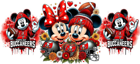 Tampa Bay Buccaneers Mickey Minnie NFL UV DTF Tumbler Wrap Design for 16oz Libbey Glass KA-7111