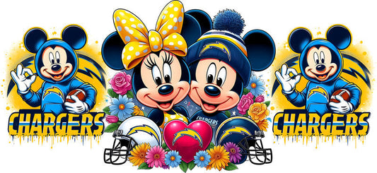 Los Angeles Chargers Mickey Minnie NFL UV DTF Cup Wrap Design for 16oz Libbey Glass KA-7113