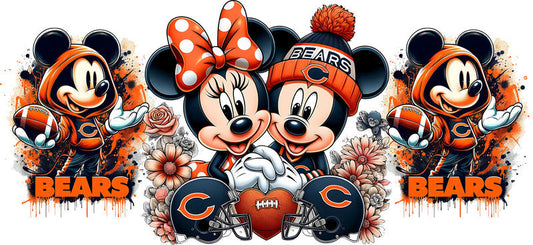 Chicago Bears Mickey Minnie NFL UV DTF Tumbler Wrap Design for 16oz Libbey Glass KA-7114