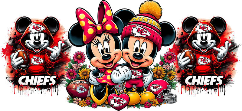 Kansas City Chiefs Mickey Minnie NFL UV DTF Cup Decal Design for 16oz Libbey Glass KA-7115