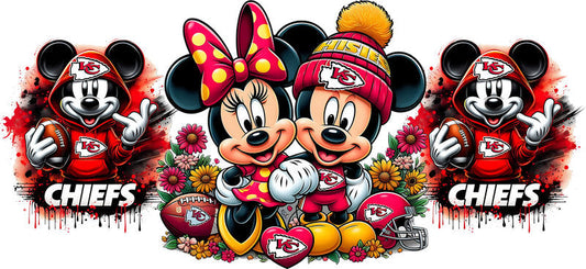 Kansas City Chiefs Mickey Minnie NFL UV DTF Cup Decal Design for 16oz Libbey Glass KA-7115